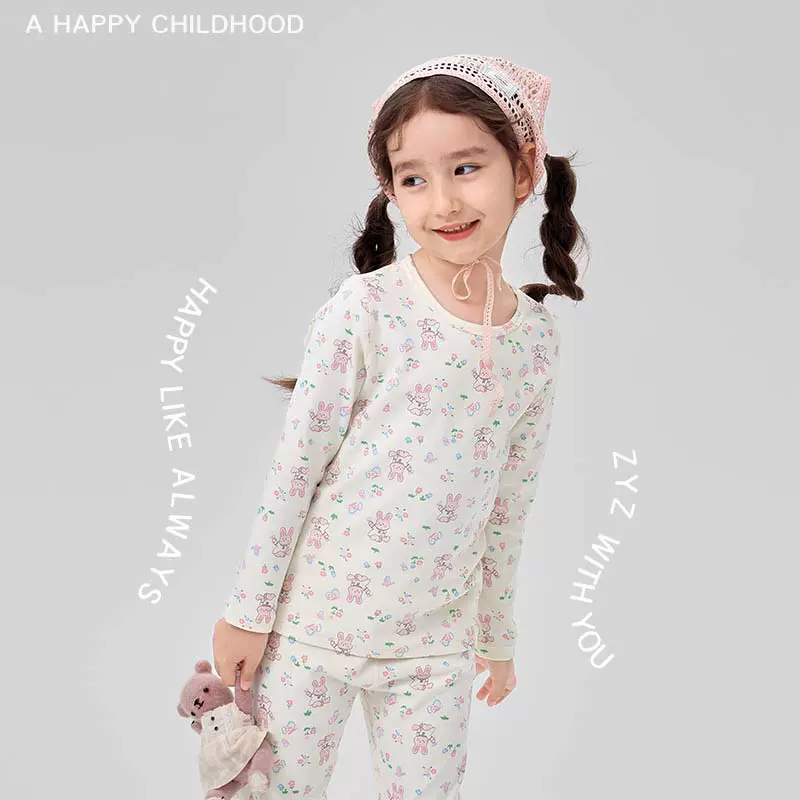 ZYZ儿童睡衣2024新款羊毛拉架兔兔内衣套装A类无骨保暖女童睡衣