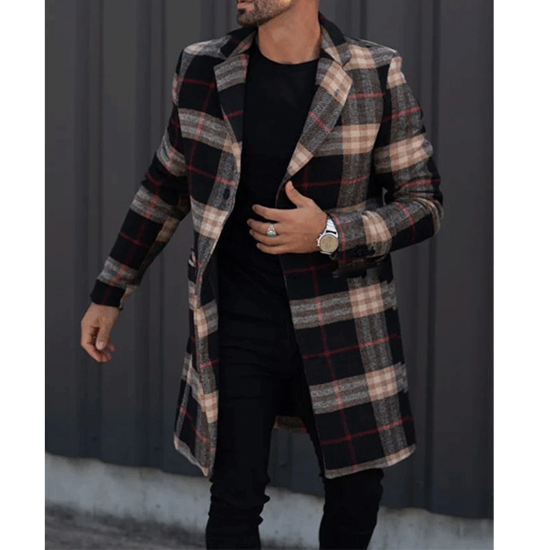 European and American Style Large Suit Collar Pocket Men's Coat Foreign Trade Jacket European Station Amazon Trench Coat Aliexpress Wool Coat