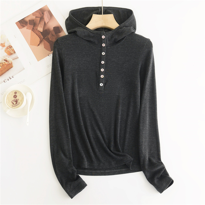Korean Style Slim-Fit Buttoned Hooded Knitwear for Women in Autumn and Winter Tencel Wool Pullover Long-Sleeved Bottoming Shirt Outer Top Korean Style Slim-Fit Buttoned Hooded Knitwear for Women in Autumn and Winter Tencel Wool Pullover Long-Sleeved Bottoming Shirt Outer Top