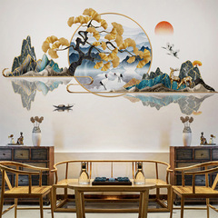 Cross-border new landscape wall sticker Chinese style self-adhesive bedroom living room background decoration ginkgo tree sticker wallpaper