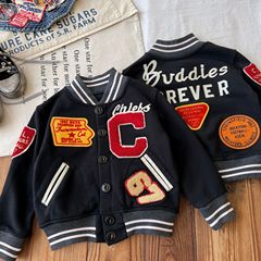 【在庫あり】日本製秋物子供服 中古DD子供用バッジワッペン付き野球ユニフォームジャケットカーディガン