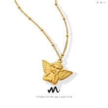 欧美ins风嘻哈潮流天使吊坠项链女个性百搭小众感钛钢18k金锁骨链