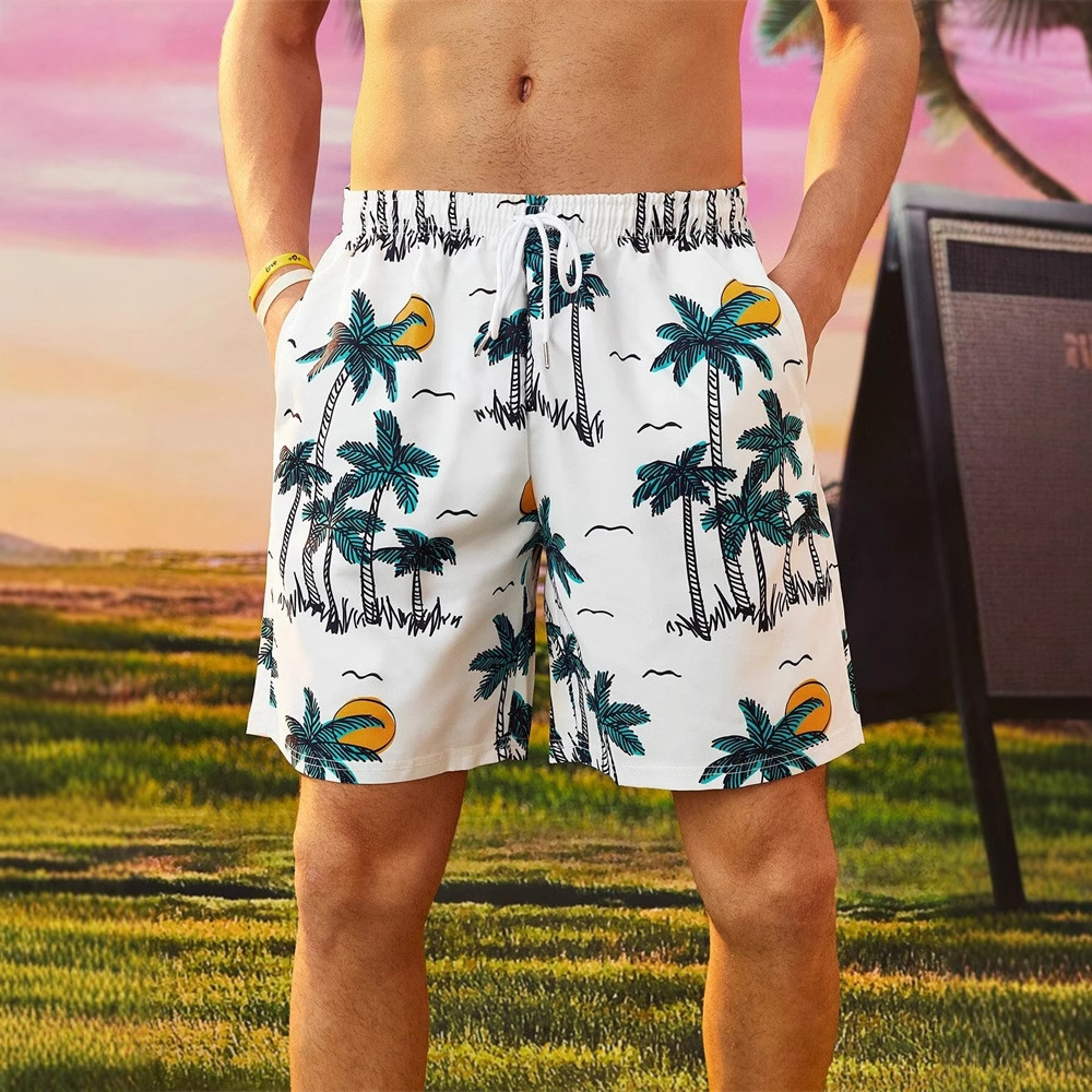 Men's Beach Shorts, Swimming Trunks, Men's Shorts, Quick-Drying Shorts, Suitable for Water, Loose Fit, Suitable for Hot Springs and Seaside, Three-Quarter Length Shorts