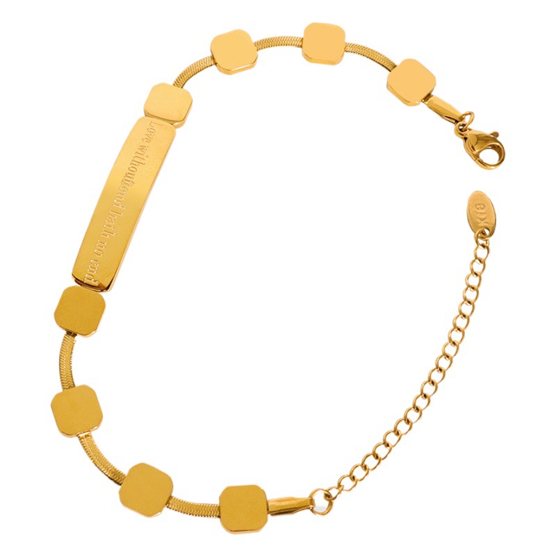 Marka estilo europeo y americano ins joyería nicho diseño sentido inglés letras pulsera transfronteriza nuevo acero de titanio chapado en oro de 18 quilates