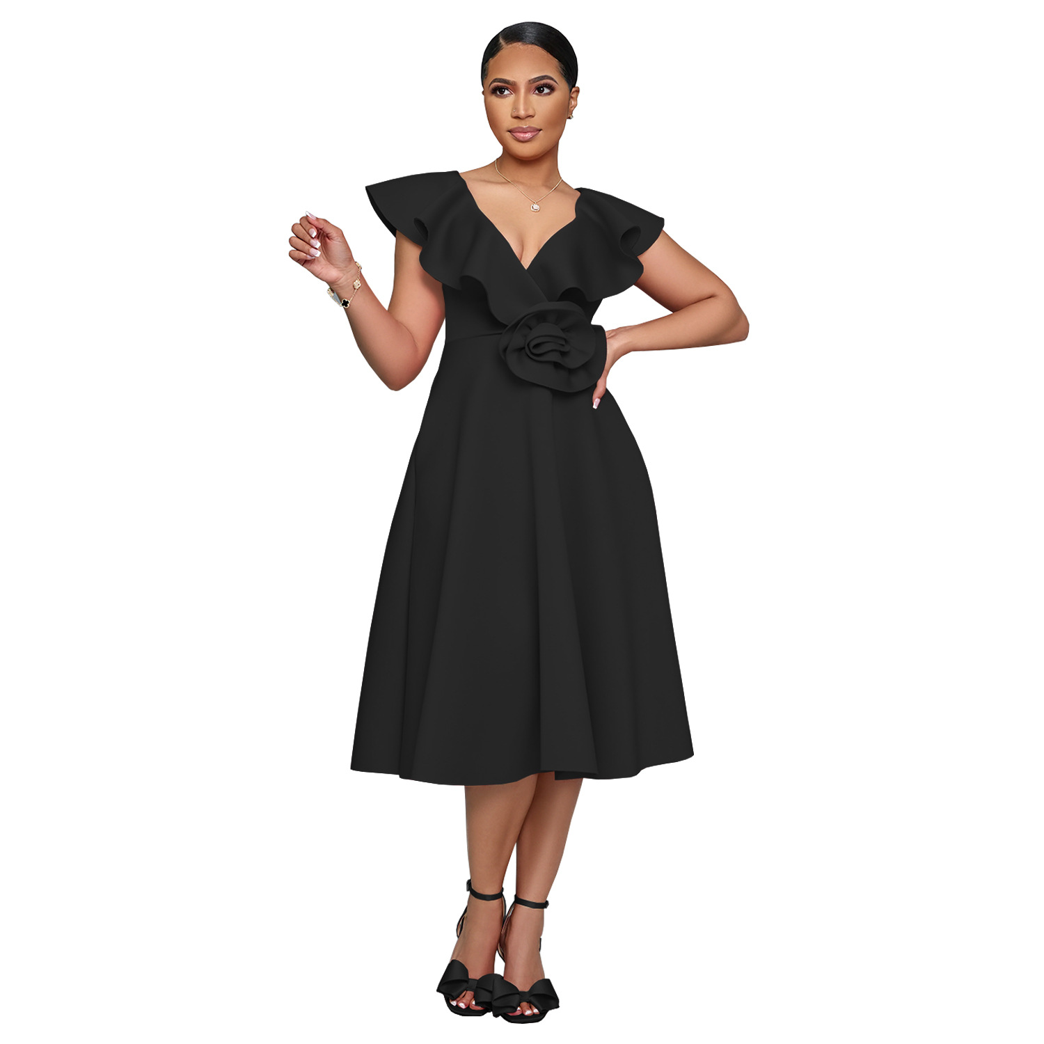 C7253 Cross-border AliExpress Amazon Moda europea y americana Ropa de mujer Elegante vestido de banquete con volantes de cintura alta image 7