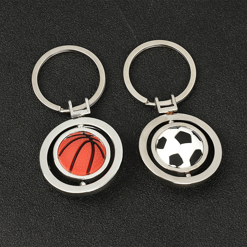 Alibaba.com World Cup Gift Metal Ornament Rotation Football Keychain Basketball Key Ring Wholesale Engraving