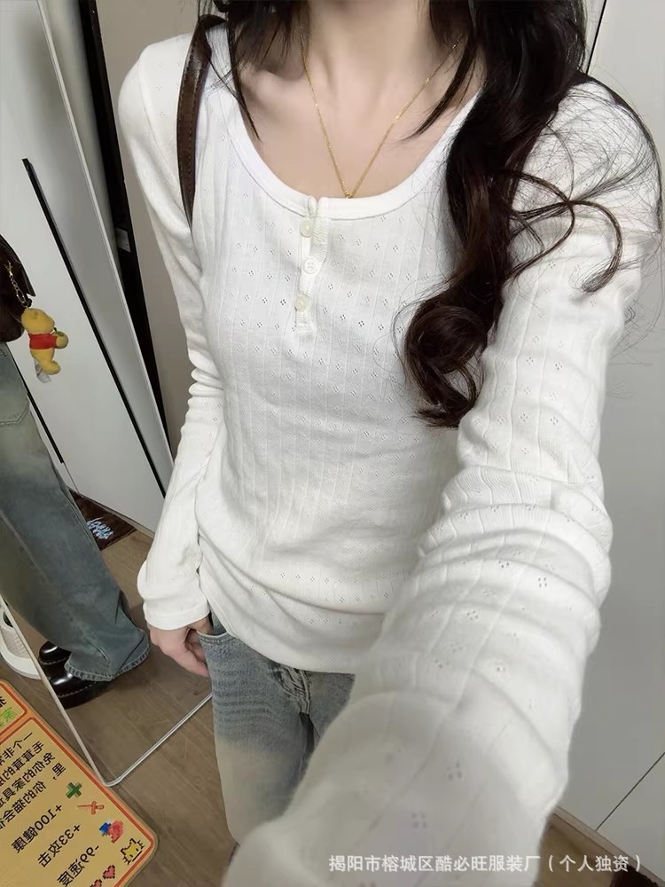 Bm style three-button right shoulder long-sleeved t-shirt for women…