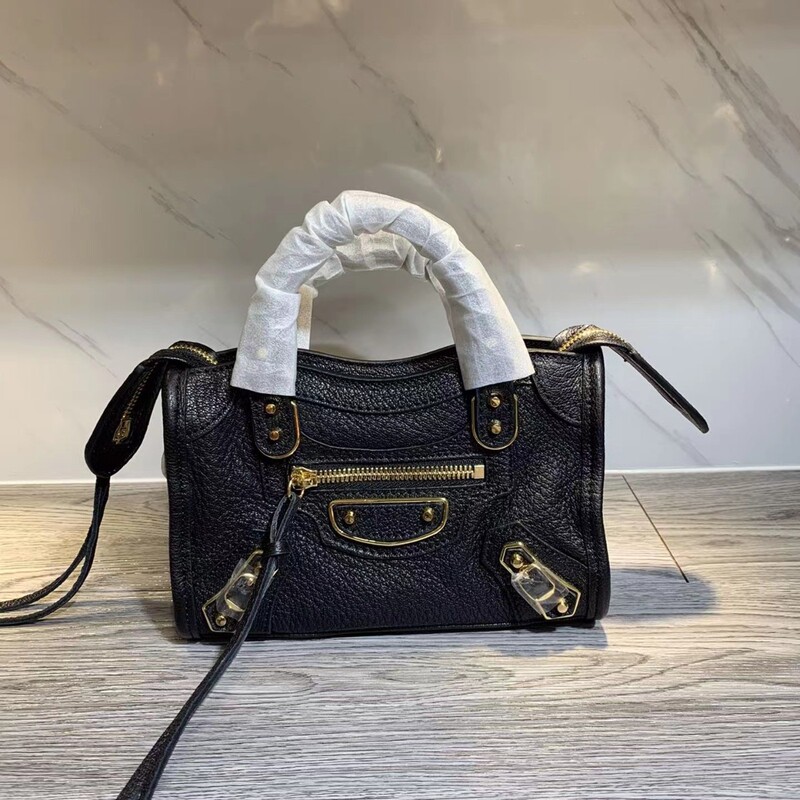 (Black) Yujie Elegant Motorcycle Bag Goatskin Pattern Retro Elegant Women's Bag Handbag Single Shoulder Crossbody Bag