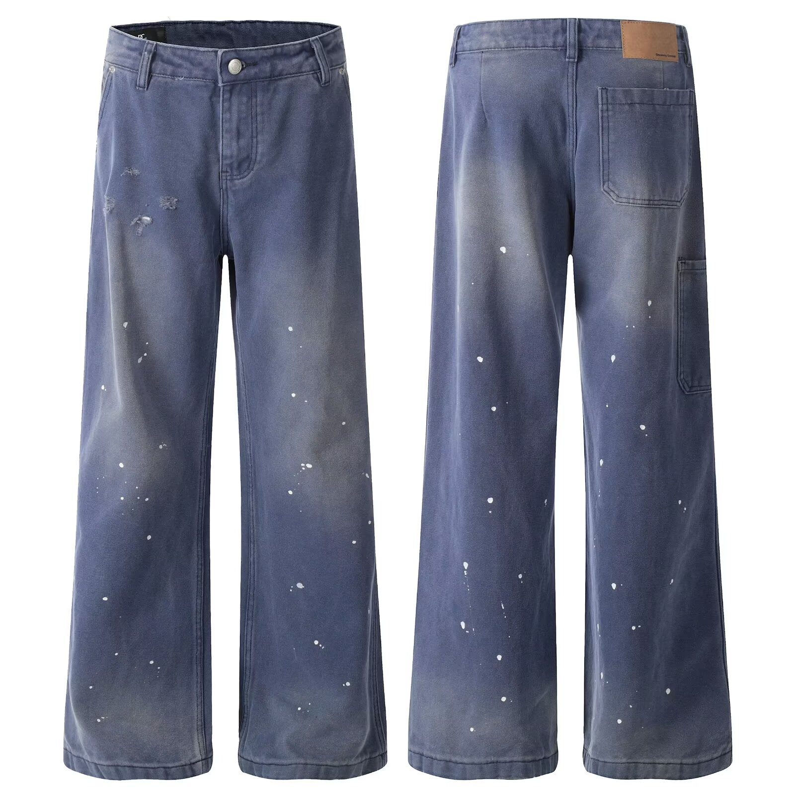 Vintage Washed Distressed Jeans For Men Relaxed Straight Fit_voghion.com