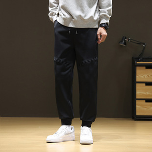Grey Sports Pants Men's Winter Drawstring Sweat Pants Casual Trousers Autumn and Winter fleece-lined Thickened Men's Down Pants