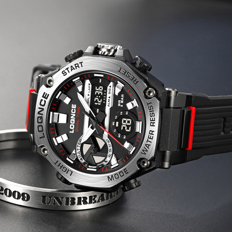 LOQNCE colorido reloj deportivo multi-funcional de doble pantalla luminosa sincronización electrónica reloj impermeable cinta reloj 98001