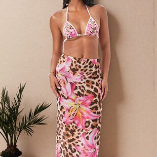 European and American Leopard Print Cross-Border Foreign Trade Beach Dress Sexy Bikini Swimsuit Women's Three-Piece Set Amazon Aliexpress Quick-Dry