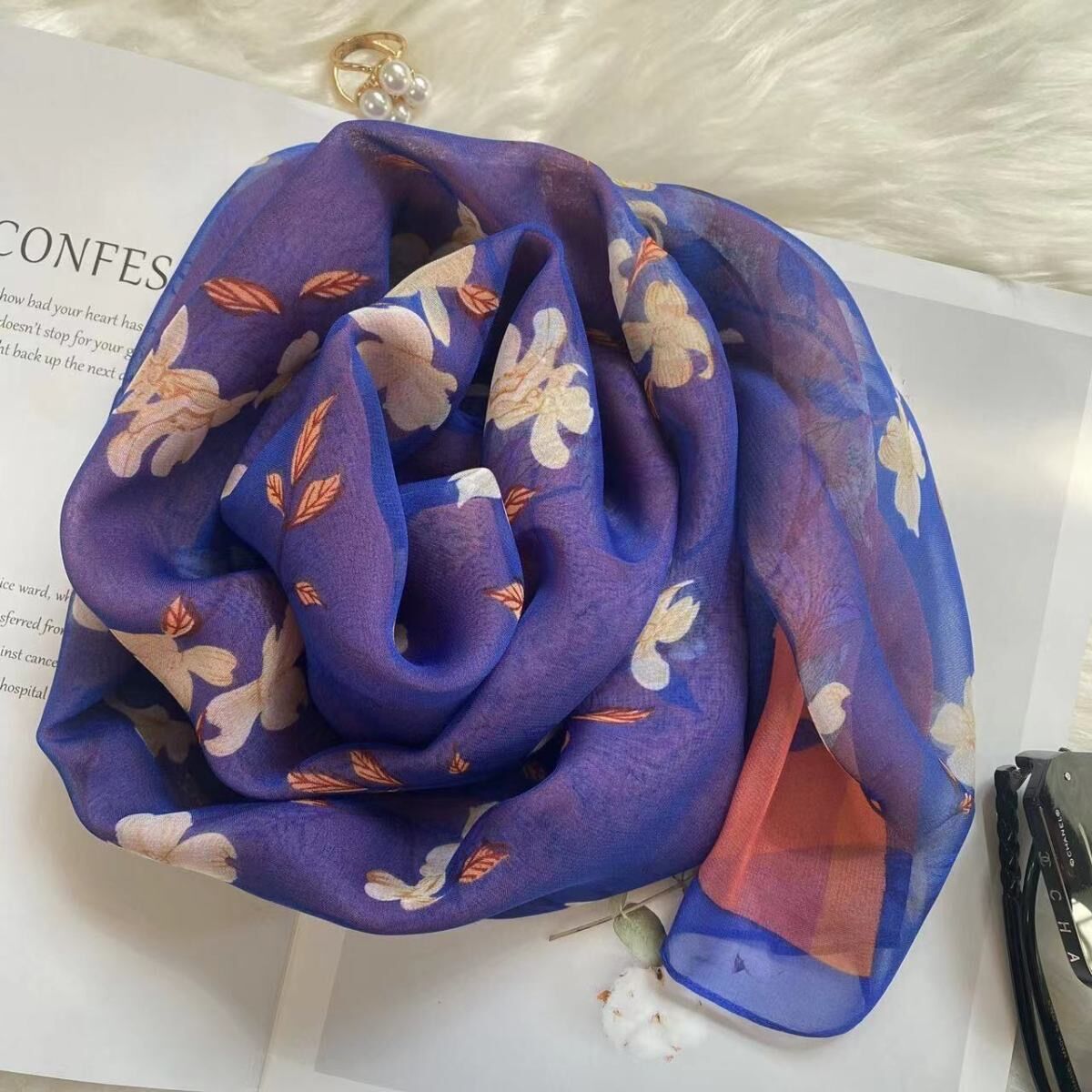 Women's Elegant Simple Style Flower Georgette Silk Scarf display picture 16