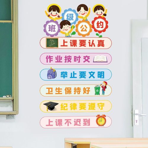 Classroom rules poster, classroom decoration, blackboard newspaper sticker, primary school cultural construction, inspirational banner.