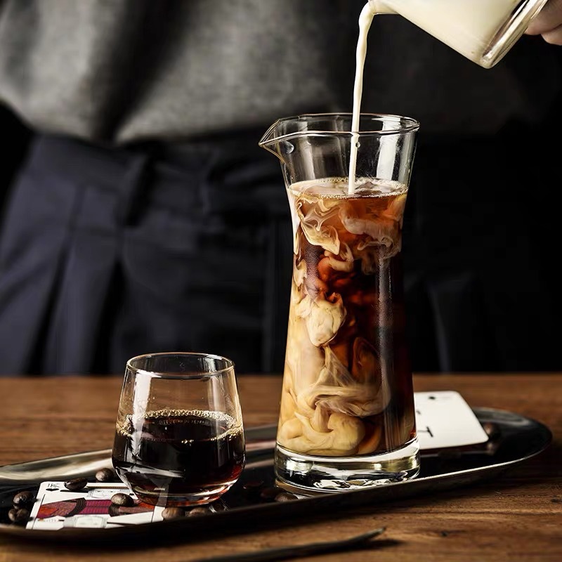 Juego de café de un solo producto de estilo japonés, café con leche, exquisito, transparente, simple, resistente al calor, taza de vidrio pequeña, olla para compartir café