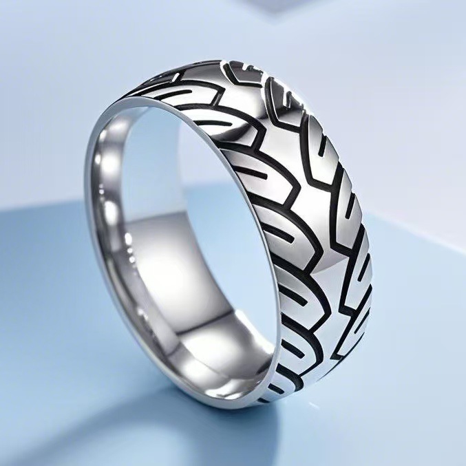 men's Stackable Rings Titanium Steel Ring That Doesn't Fade, Niche High-end Style, Men's Hip-hop Etched Tire Pattern Index Finger Ring,_voghion.com
