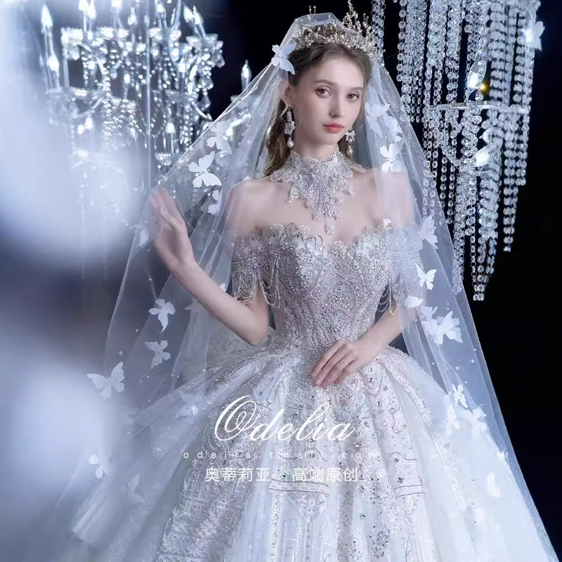 Odelia's Fairy Tale》 One-Shoulder Slimming Look Heavy-Duty Wedding Dress 2025 New Bride's Large Tail Main Yarn Odelia's Fairy Tale》 One-Shoulder Slimming Look Heavy-Duty Wedding Dress 2025 New Bride's Large Tail Main Yarn