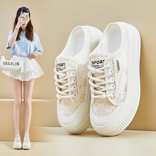 Ins Trendy Korean Style Half-Cup White Shoes for Women 2025 Summer New Student Casual Shoes Sneakers Popular Street Shooting Xff69