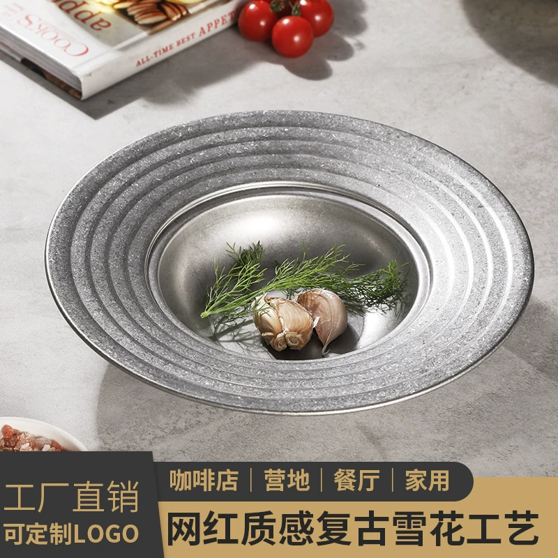 Корейская тарелка с спагетти из нержавеющей стали для ресторана Легкая роскошная тарелка Золотая винтажная западная тарелка для барбекю на открытом воздухе кемпинг салат