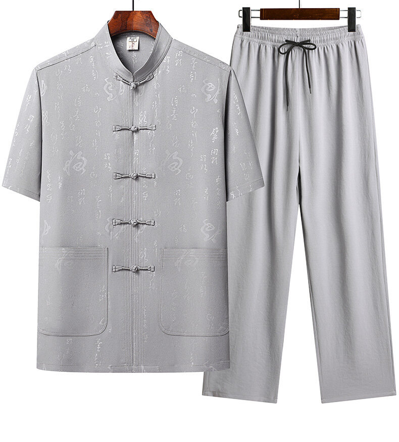 国潮唐装男冰丝短袖套装中老年男装两件套太极服爸爸装夏装中国风衣服详情10