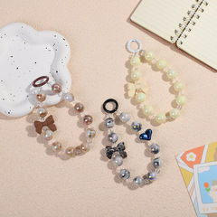 新款DIY手機殼掛飾短款手機鏈蝴蝶結雙色串珠耳機包掛飾掛件掛墜