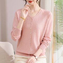洋气妈妈秋装薄款圆领绣花针织衫50岁60中老年外穿毛衣女打底衫女