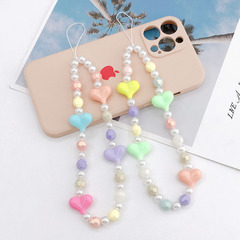 New Korean-style Insta creative heart pearl bead phone chain accessory, acrylic phone charm decoration pendant necklace
