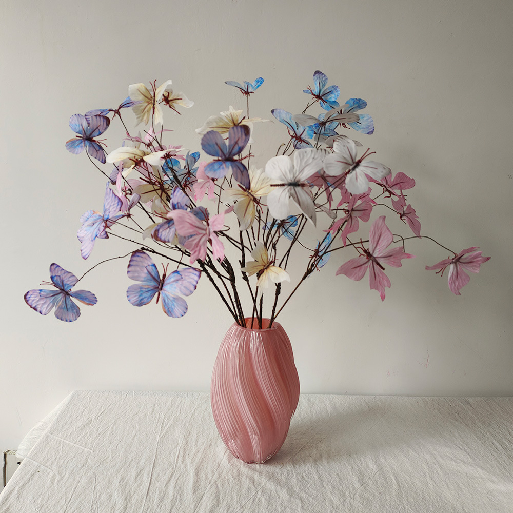 Una rama de cinco cabezas de ocho ramas secas mariposas de boda decoración de flor falsa de alta calidad arco de guía de boda simulación de flores