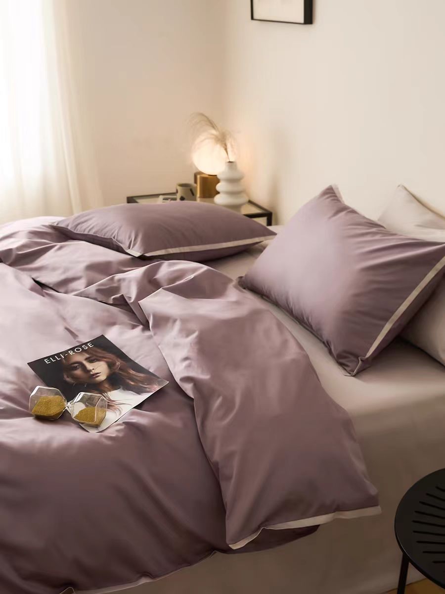 Estilo nórdico 100S algodón de cuatro piezas de satén de algodón de fibra larga algodón de cuatro piezas de algodón puro simple funda de edredón de cama de color sólido sábana