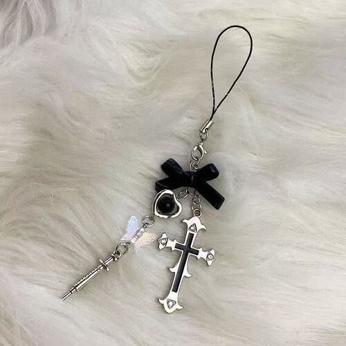Sweet and Cool Laser Butterfly Cross Needle Phone Chain, Ins Retro Y2K Millennium Style Keychain Bag Purse Hook
