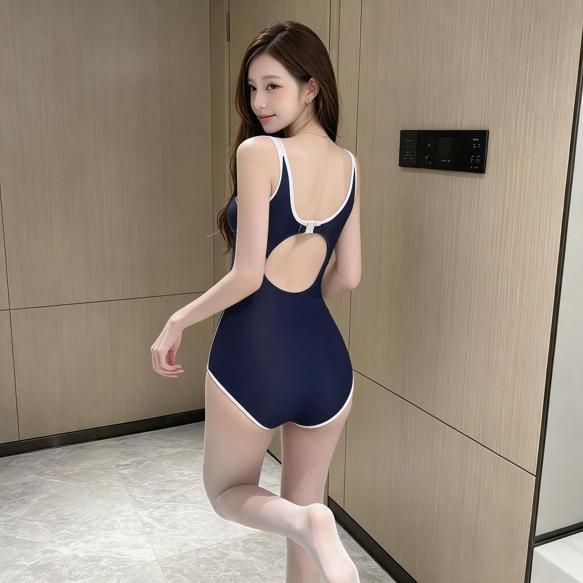 Japanese-Style Triangle One-Piece Swimsuit with Chest Pads, Quick-Dry Slimming White Set — detail image 8