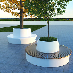 Fiberglass Tree Pool Bench Outdoor Garden School Round Planting Pool Scenic Spot Creative Special-Shaped Flower Pool Seat Combination