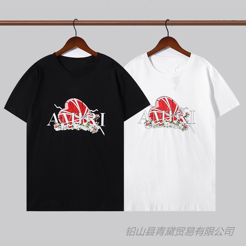 Amirit Shirt Amiri Red Heart Flower Trendy Men's Trendy High Street Short-Sleeved Loose T-Shirt Amirit Shirt Amiri Red Heart Flower Trendy Men's Trendy High Street Short-Sleeved Loose T-Shirt