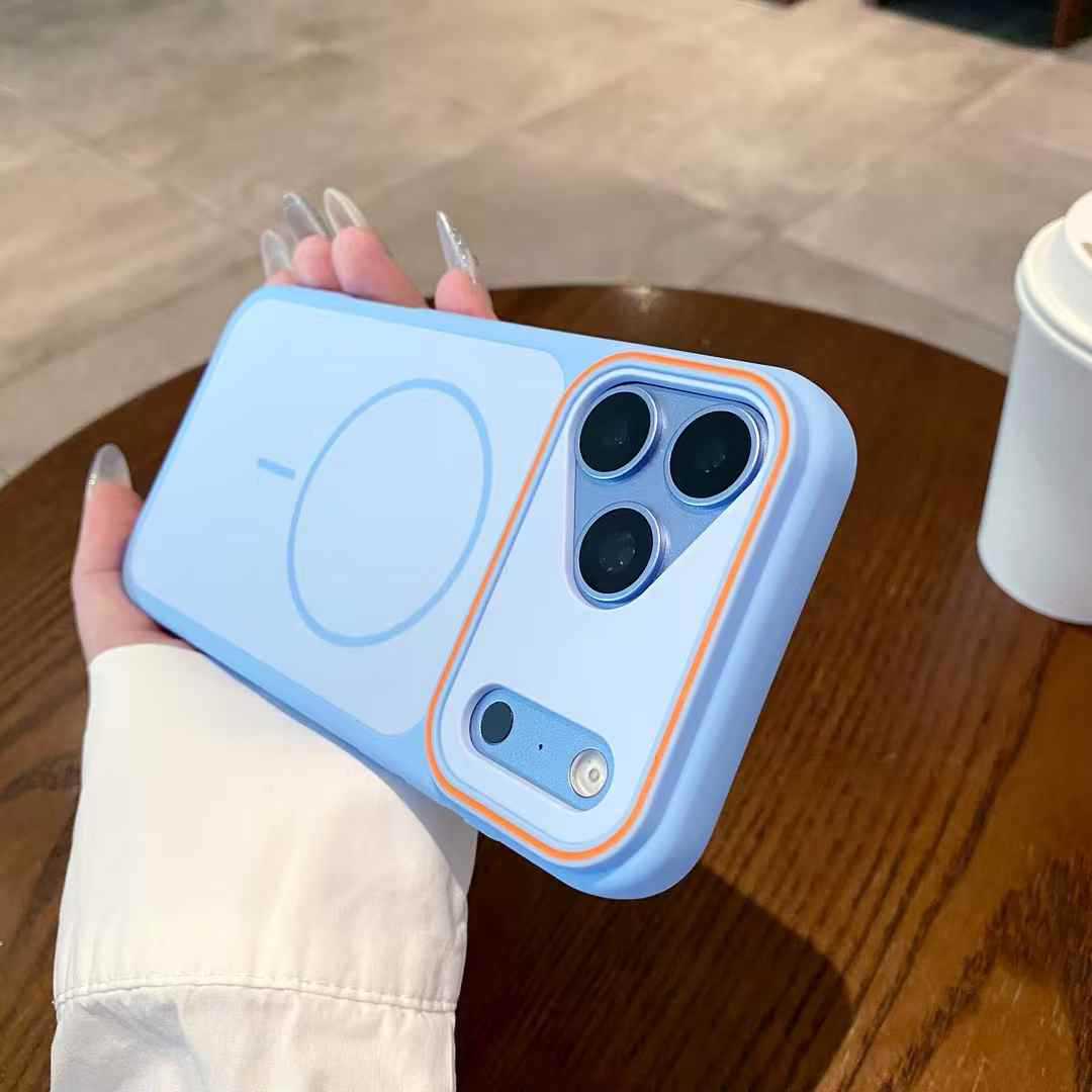 Fantasma de dos colores gran ventana para iPhone17pro teléfono móvil 14 / 13 sensación de piel soporte magnético esmerilado
