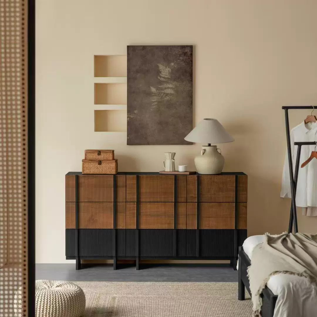 中古风实木六斗柜客厅靠墙餐边柜玄关置物柜侘寂风卧室收纳储物柜