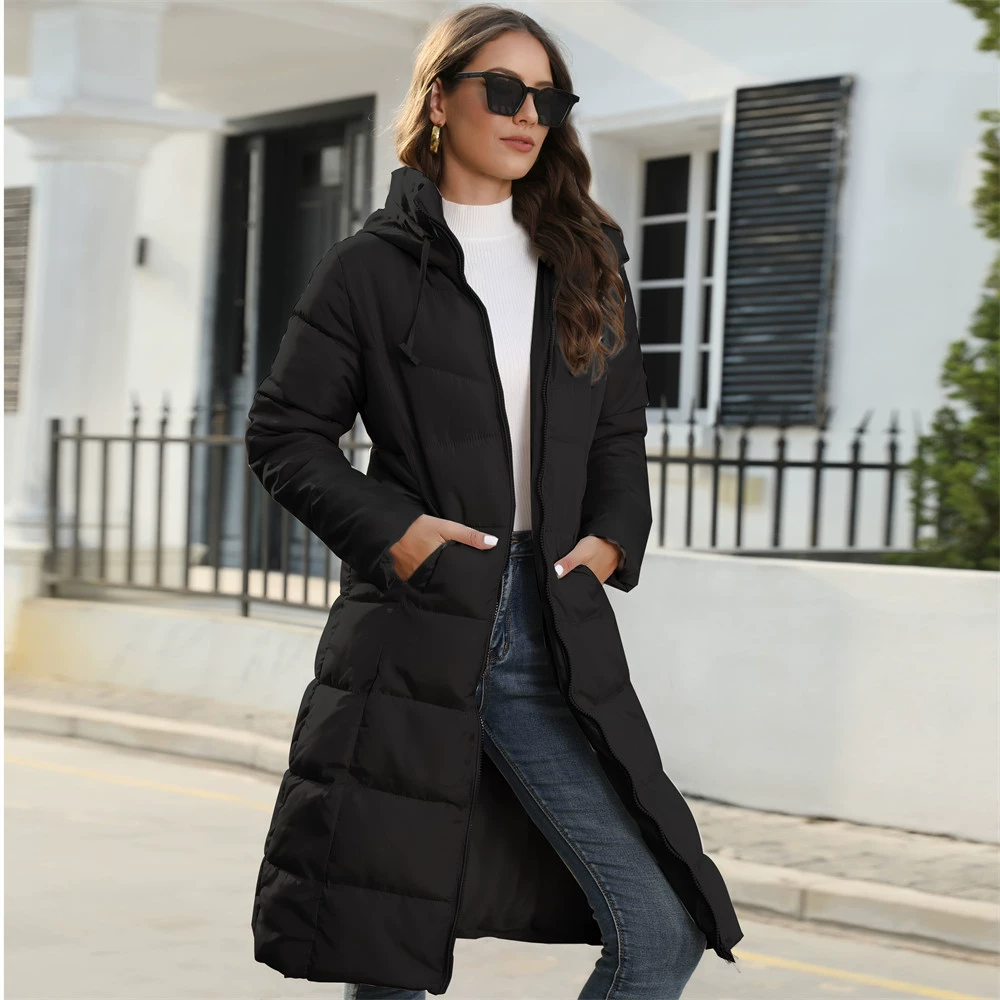 (Cross-border trading), winter hoody, long fitted keep warm down jacket with down, mid-length