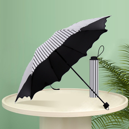 Factory-Provided Striped Rain Umbrella for Women, Foldable Sun and Rain Dual-Purpose Sunshade Umbrella, Korean Student Creative Advertising Sun Umbrella