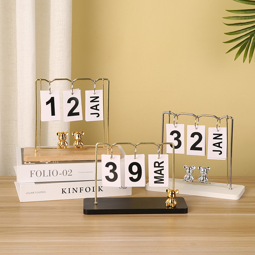 Creative Bear Swing Calendar Bedroom Desk Office Desktop Calendar Ornament Student Gift Perpetual Calendar