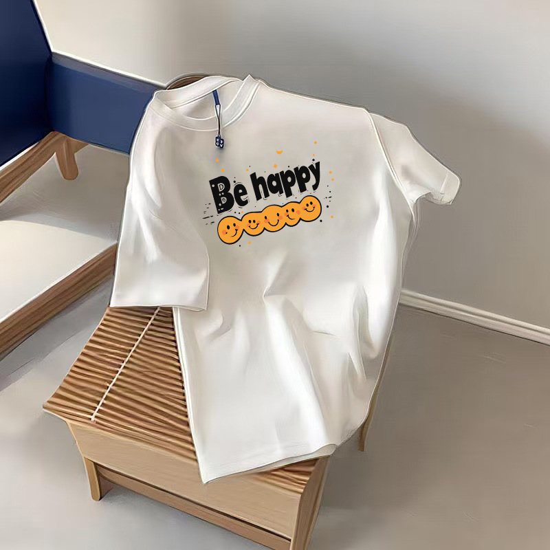 2025 New Heavyweight Pure Cotton Short-Sleeved T-Shirt Women's Ins Summer Loose Trendyy Printed Fashion Versatile Top