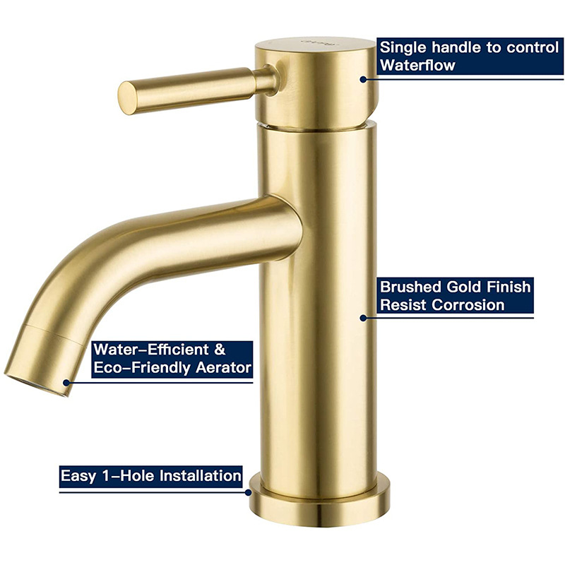 Stainless steel brushed gold faucet 304, cold and hot washbasin, washbasin, countertop basin, gold straight and curved faucet undefined