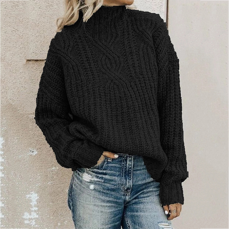 Women's sweater turtleneck twist knit top pullover_voghion.com