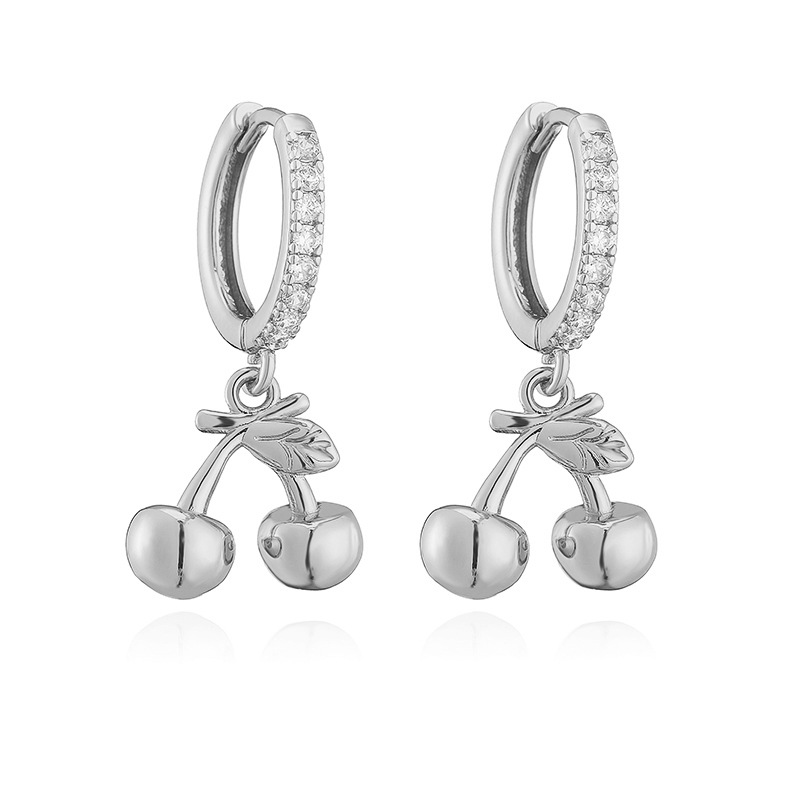 6g Weight Copper Ear Needle Material Zircon Inlay Material Charm Sleeper Hoop Earrings, Earrings Classification 1 Pair Quantity Holiday, Banquet, Daily Occasion Copper Material Cherry, Heart Shape Pattern Women's Gender Inlay Design Sweet Style 1 Pair Sweet Cherry Heart Shape Inlay Copper Zircon Earrings 5