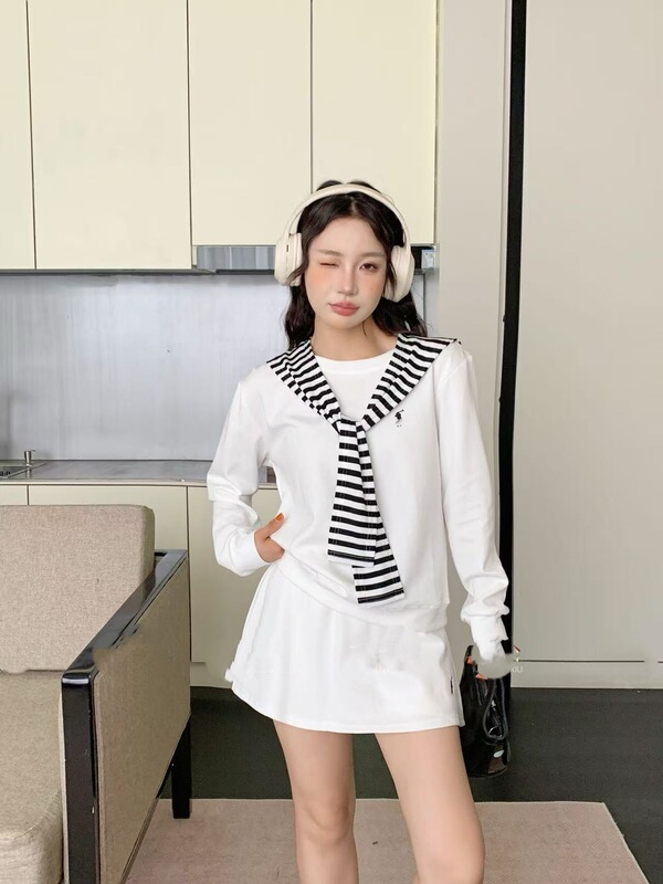 现货RL拉夫韩系女减龄显瘦休闲宽松披肩短袖学院风三件套套装刺绣|undefined