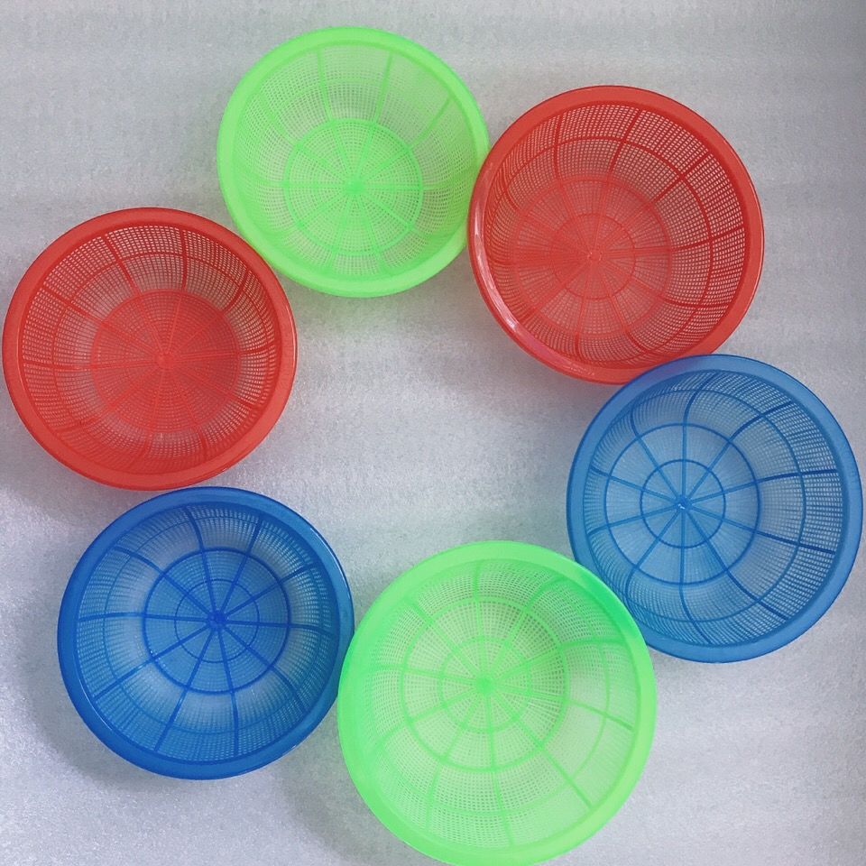 迷你水果沥水篮圆形塑料淘米洗菜收纳筐厨房沥水篮子塑料圆碟红色