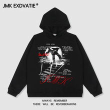 JMK EXDVATIE美式复古潮牌高街图案印花街头宽松男女款连帽卫衣