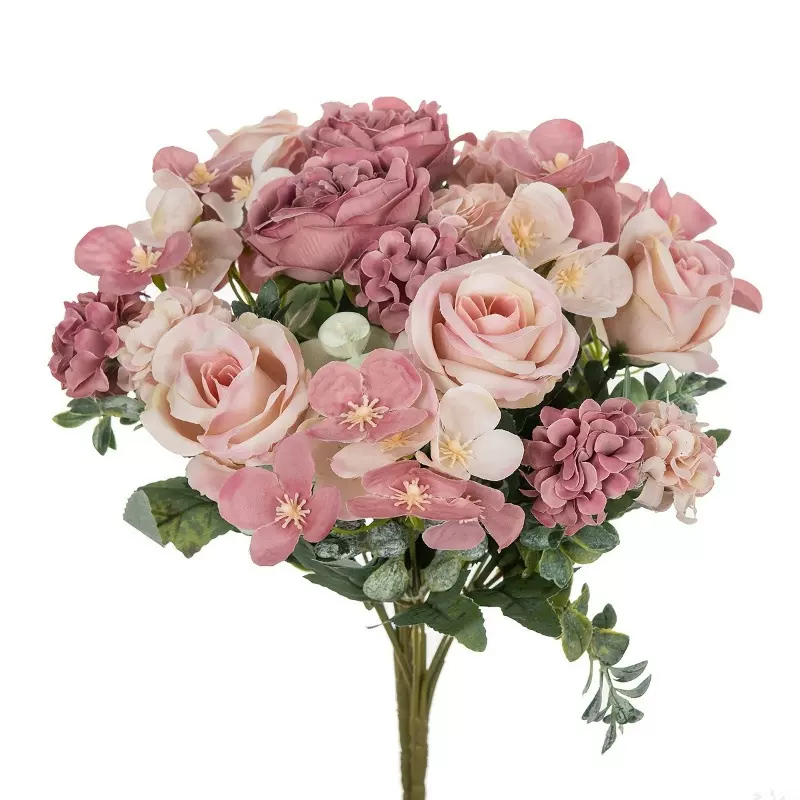 7叉玫瑰绣球花束 婚庆仿真花手捧花假花简约家居客厅餐桌摆设装饰