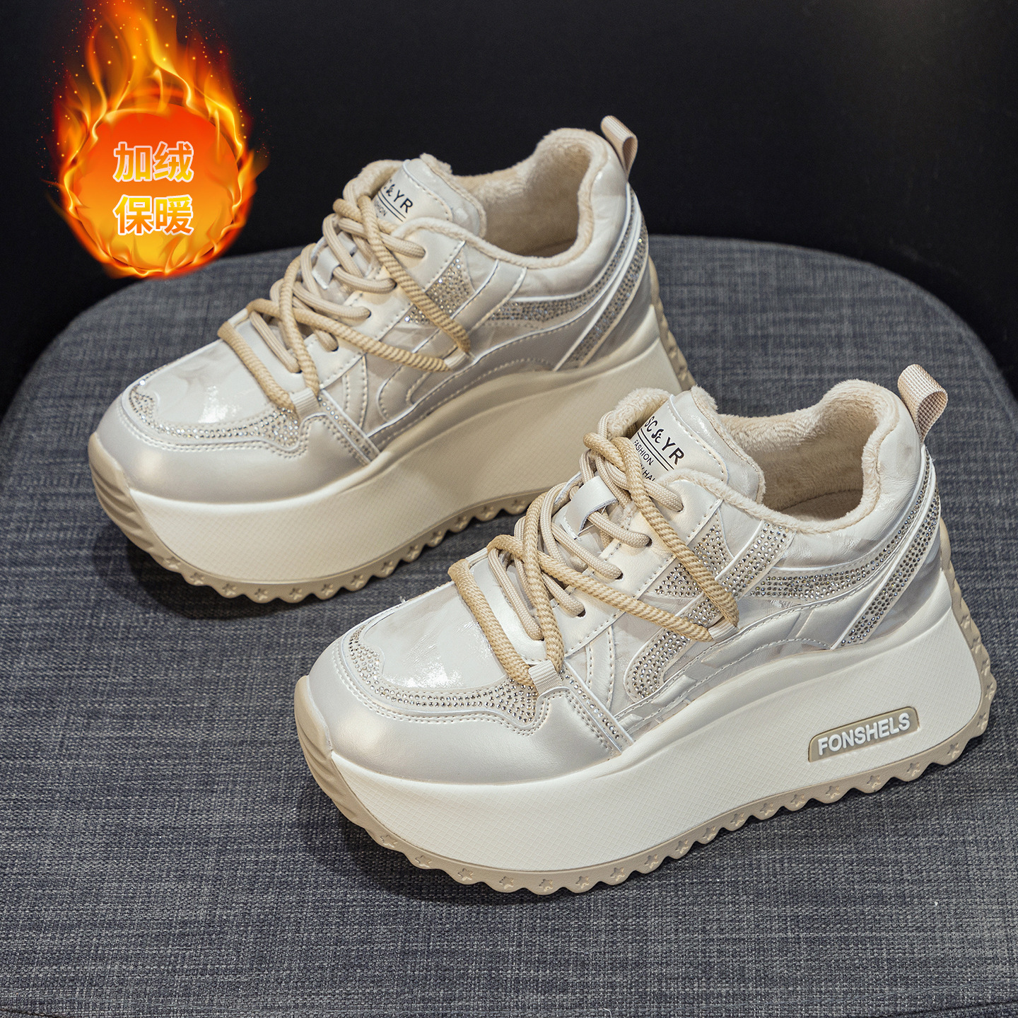 Giày sneaker nữ đế dày chunky phong cách cổ điển phối màu thời trang — M2992-1 plus nhung màu sâm panh, M2992 lót đơn màu sâm panh, M2992 lót đơn màu tím, M2992-1 plus nhung tím