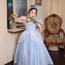 女童生日礼服2025新款蓝色洋气儿童主持人钢琴演出服公主裙子kids