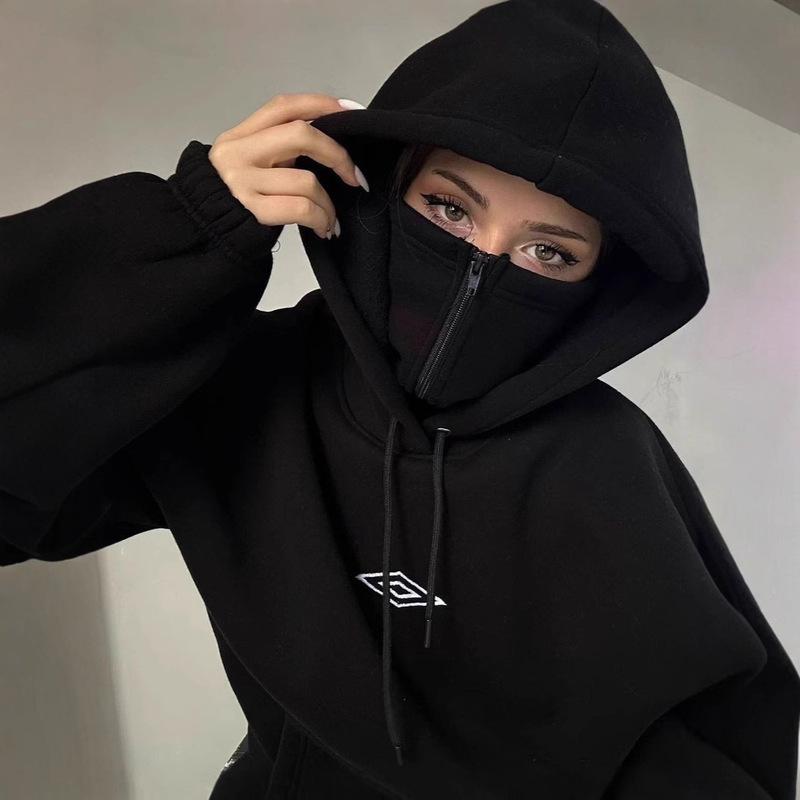2025 American-Style Full-Face Zipper Hoodie Ninja Hoodie Y2K Retro Long-Sleeve Sweatshirt Trendy Hip-Hop Jacket