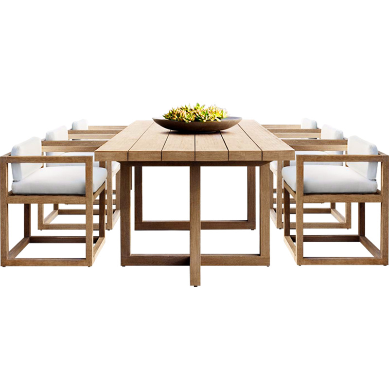 Mesas y sillas de teca para exteriores para patios de villas, mesas largas de madera impermeables para todo tipo de clima, mesas de madera maciza anticorrosivas para jardín exterior.
